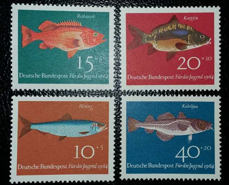 

4 шт./компл. новые марки почты Германии 1964, марки для рыбы MNH