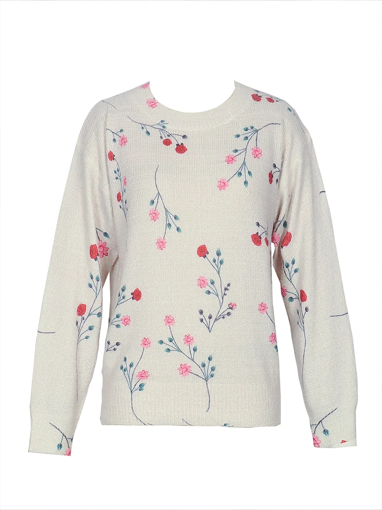 Женский вязаный свитер с цветочной вышивкой в винтажном стиле повседневный топ