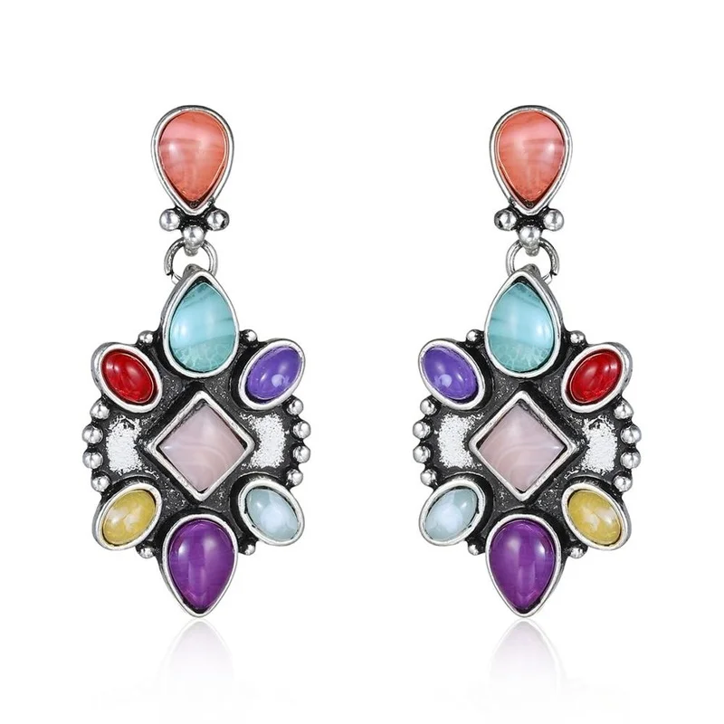 

Vintage Natural Stone Exaggerated Onyx Mixed Stone Earrings Women's Party Statement Earrings