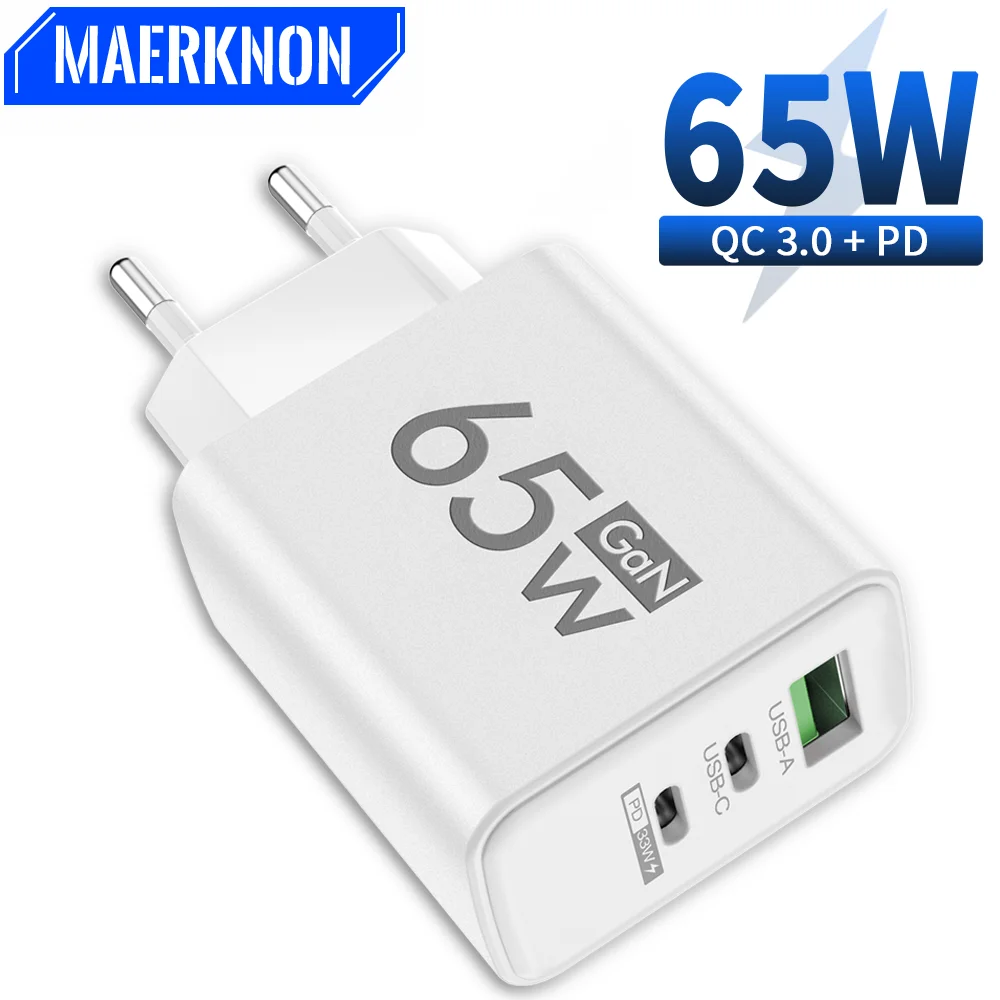 

65W GaN USB C Charger Fast Charging Type C Mobile Phone Adapter For iPhone Samsung Xiaomi Huawei Quick Charge Wall Charger QC3.0