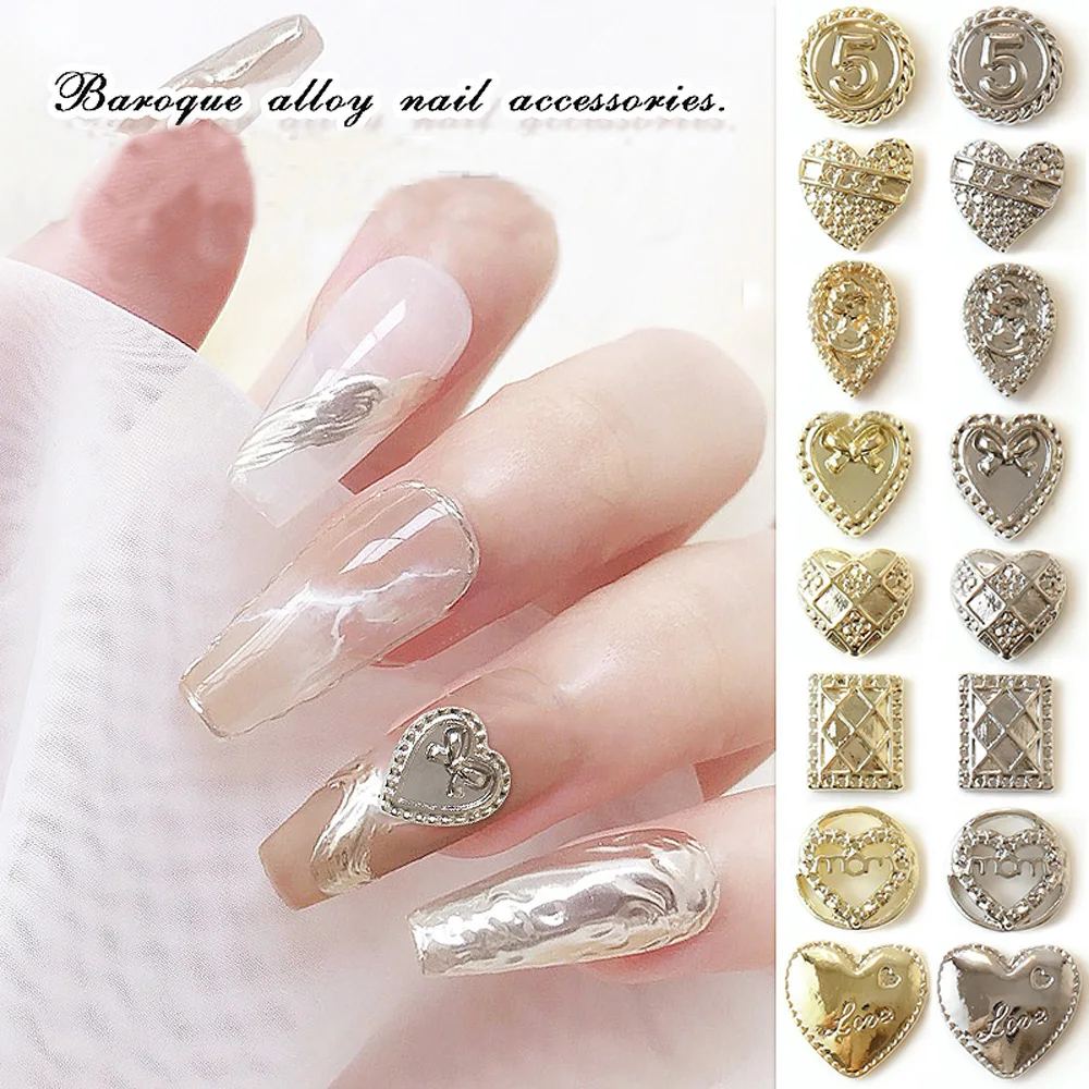 50 шт. барокко Сердце ногтей сплав ювелирные изделия 3D Ретро панк Серебряный