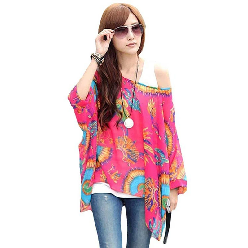 

Женская шифоновая блузка свободного покроя, с принтом