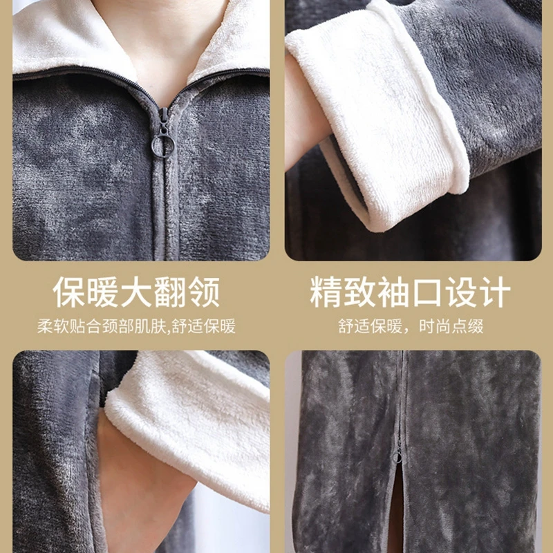 Autumn Winter Thicken Robe Kimono Bathrobe Gown Nightgown Warm Flannel Male Nightwear Intimate Lingerie Plus Size Homewear