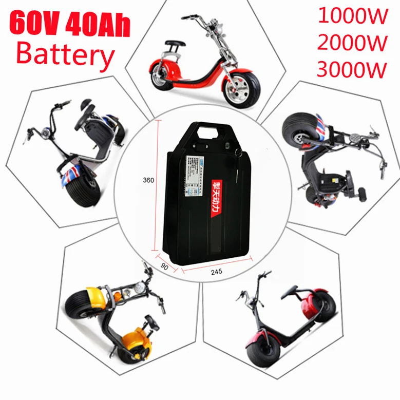 

18650 21700 Rechargeable 60v 40Ah Li Ion Battery for 3000w 1500w Citycoco X7 X8 X9 Trolling Motor Lithium Battery + 3A Charger