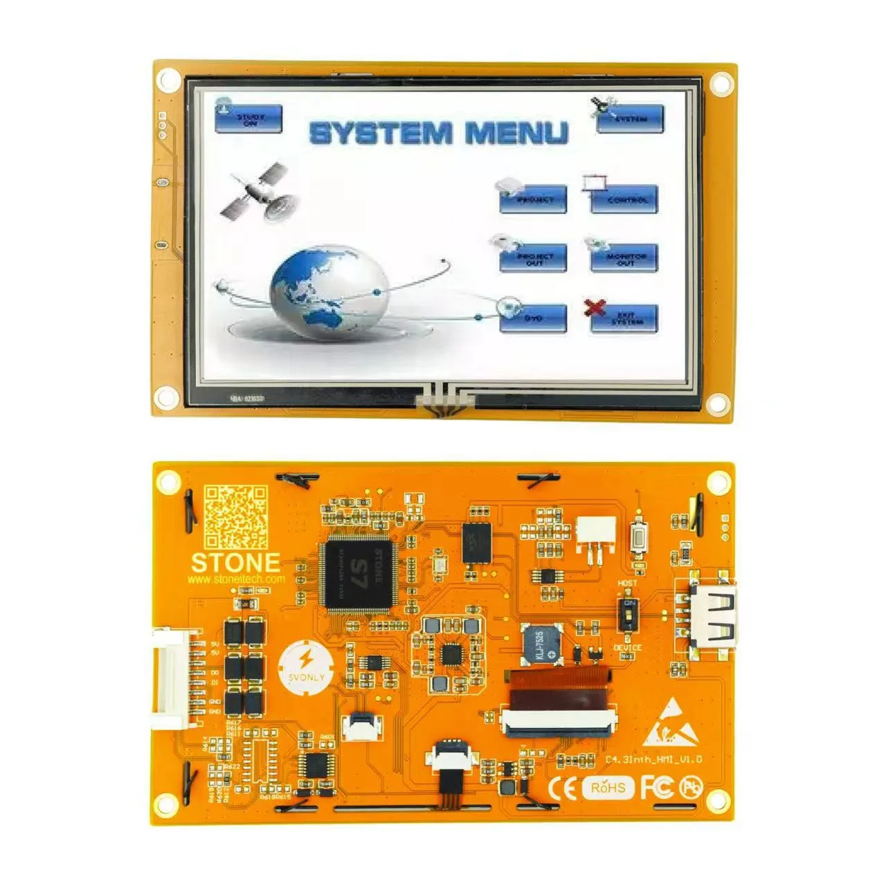 4.3 Inch LCD-TFT HMI Display Module Intelligent Series RS232/TTL Resistive Touch Panel for Industrial Equipment Control