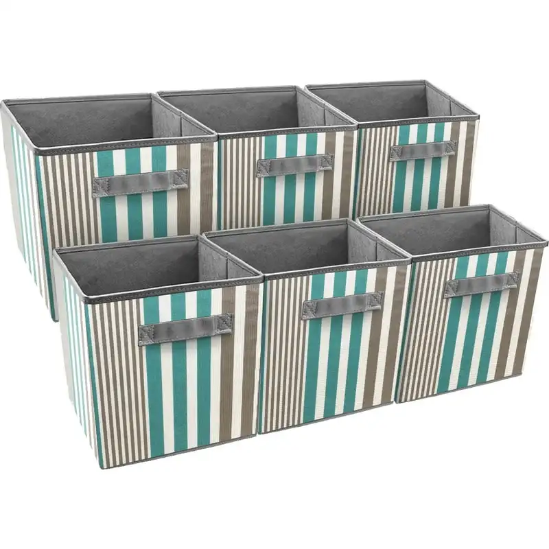 

Storage Cube Basket Bin, 6 Pack, Vertical Stripe Line Pattern Woven trash can Shower caddy portable Small basket organizer Cesto