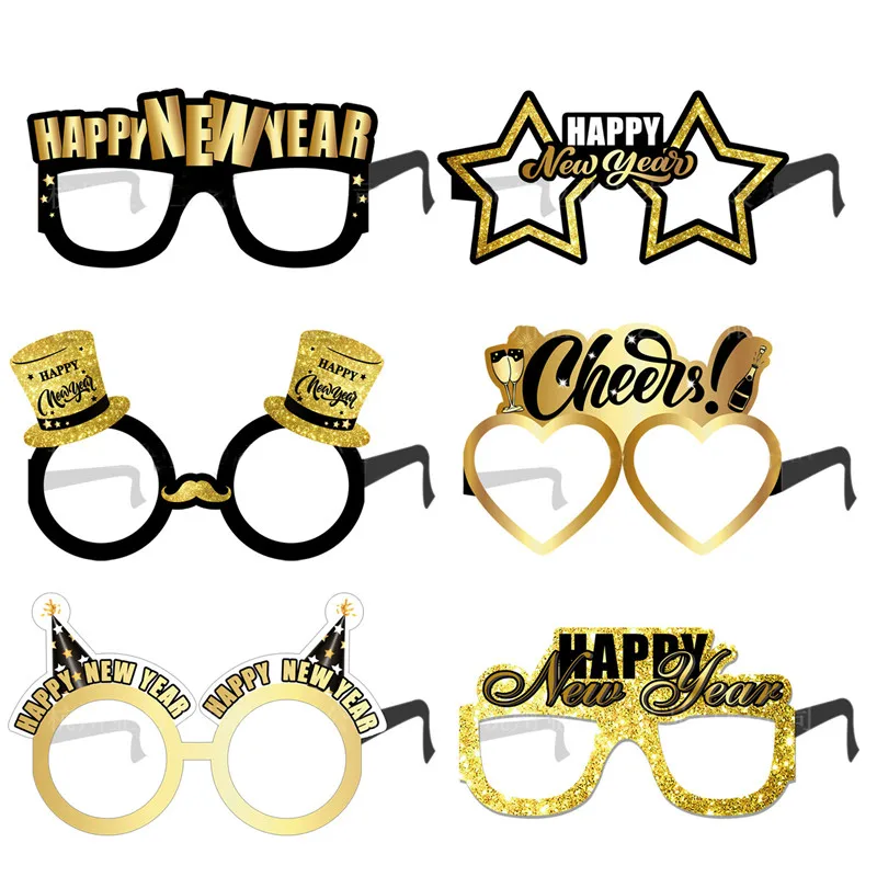 

6Pcs Happy New Year 2023 Paper Glasses New Year Party Photo Booth Props Eyeglasses Frame Celebration Party Christmas Supplies