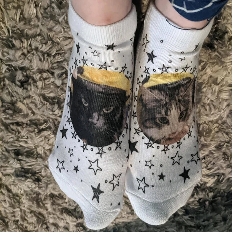 Custom Pet Photo Socks For Pet Lovers Personalized Funny Boat Socks Dog Cat Lover Gifts Cotton Casual Happy Ankle Socks Women