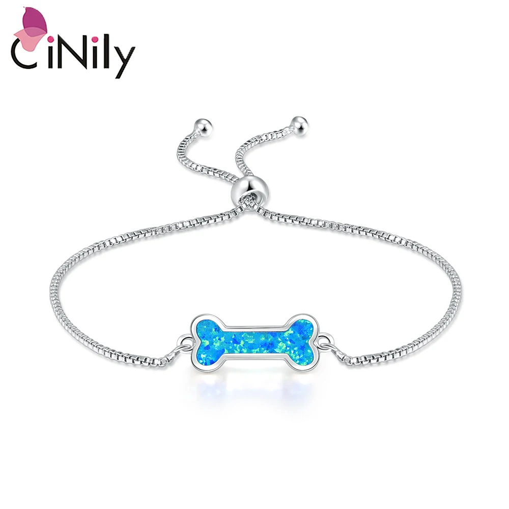 

CiNily Cute Female Blue Fire Opal Bracelet Charm Silver Color Dog Bone Chain Bracelets For Women Girls Trendy Wedding Bithday