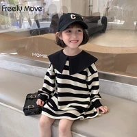 freely move girls t shirt dress striped long sleeve long top sweater dress 2022 spring new casual sports childrens clothing