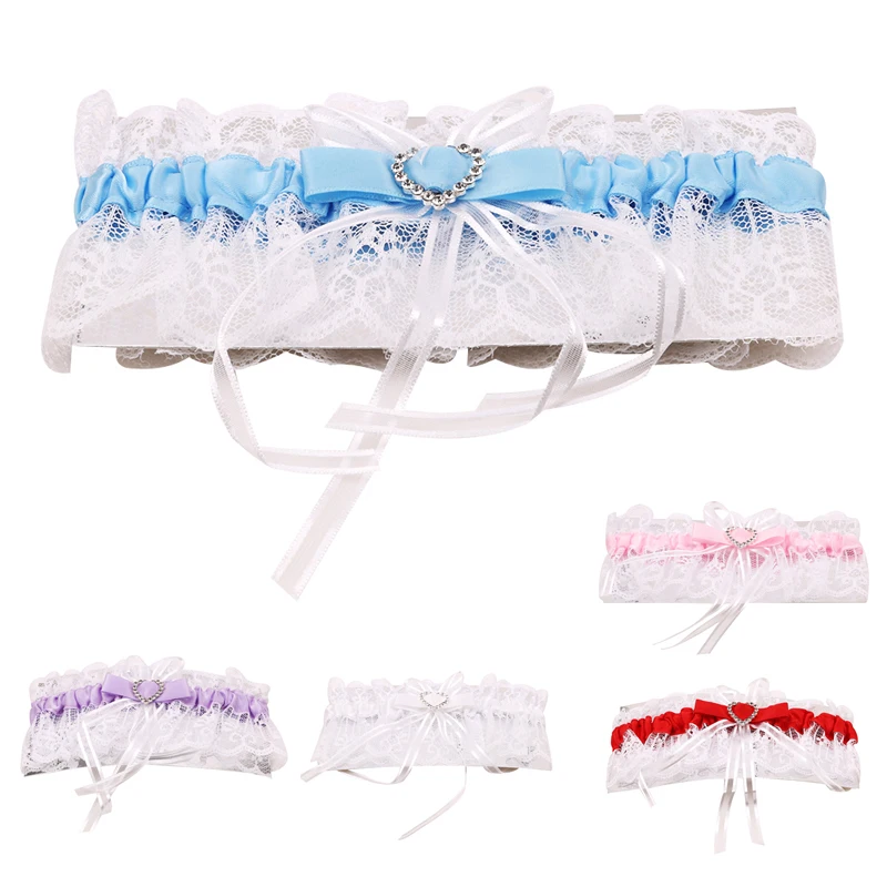 

Wedding Garter Bridal Shower Bride Keepsake Lace Floral Rhinestone Bow Sexy Women Ladies Leg Garter Thigh Ring Blue