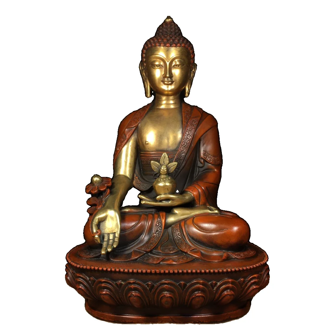 

LAOJUNLU Pure Bronze Gilt Real Gold Shakyamuni Medicine Buddha Statue 31Cm High Chinese Traditional Style Antiques Fine Art