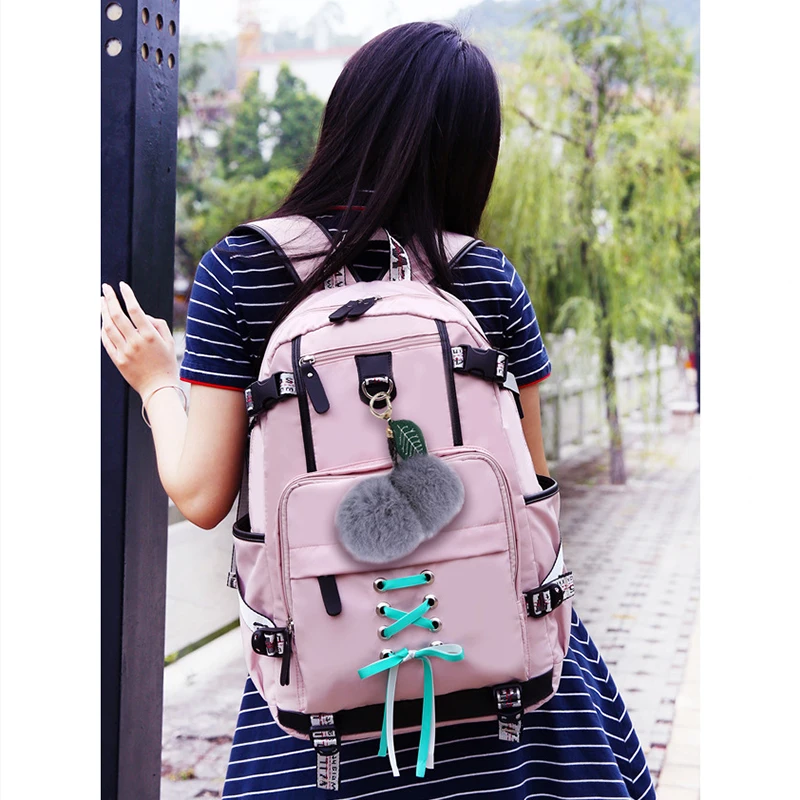 High School Backpack for Teenage Girl Fashion Pink Black Student Girls Backpack Schoolbag Cute Book Bag
