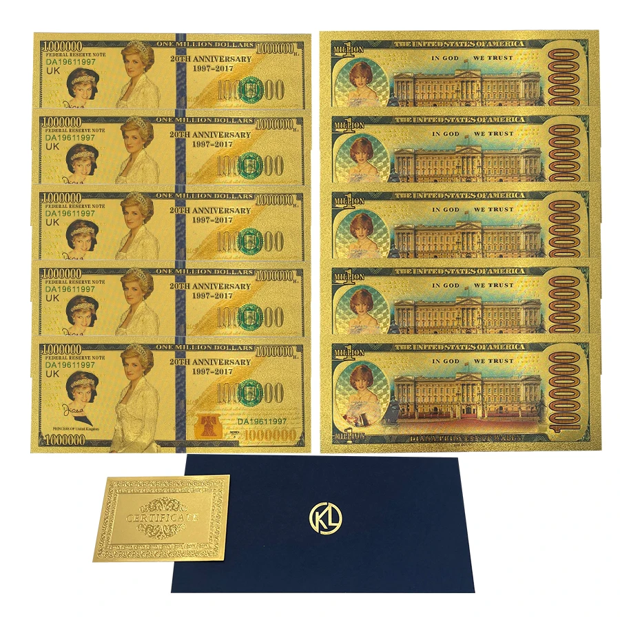 

Diana Princess Gold Plated Banknote Crafts 20th Anniversary 1 Million Golden Banknote Diana World Challenge Banknote