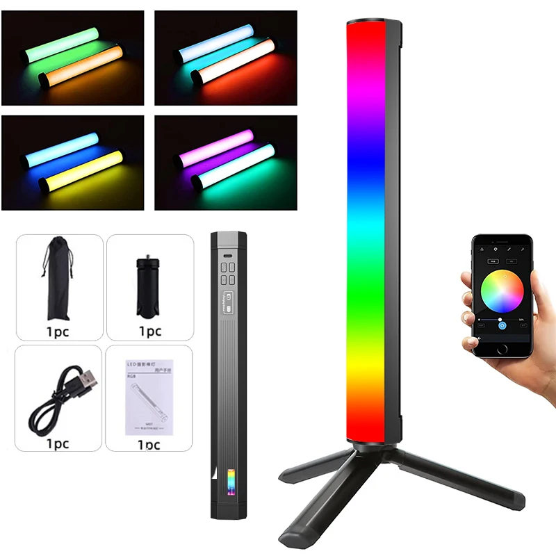 

RGB Handheld LED Video Light Wand Stick Photography 4000mAh Battery With APP Remote Control 1000 Lumens Adjustable 3200K-9000K