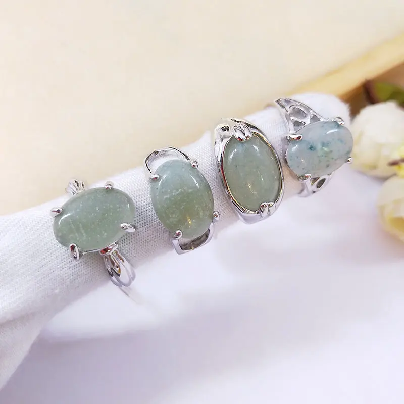 

Random 2Pcs Natural Stone Light Green Ring Minimalist Girl Hand Fashion Design Vintage Finger Rings Jewelry Gift