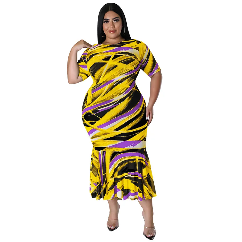 Oversized Autumn Women's Wholesale Round Neck plus size Short Sleeve Swing Dress