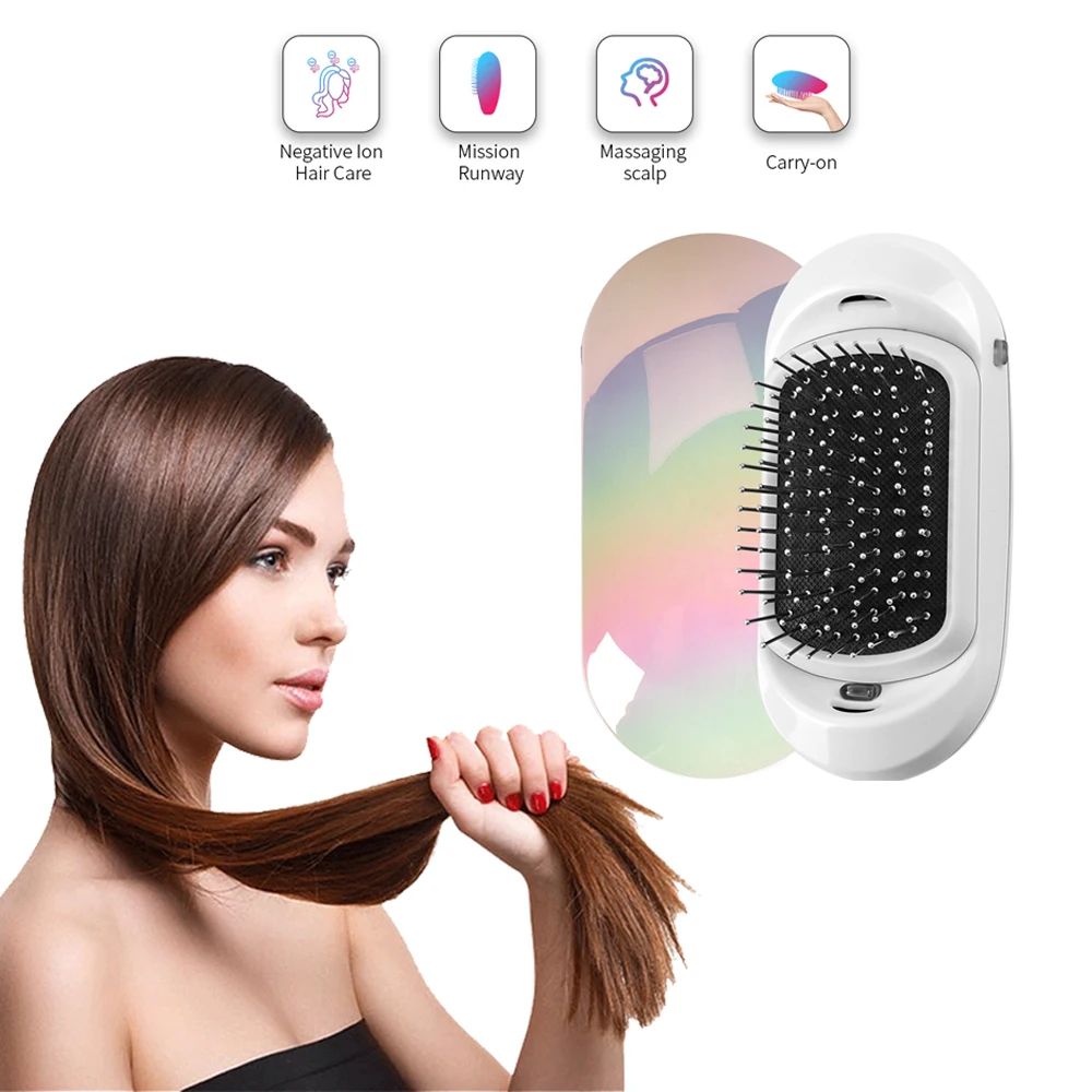 

2.0 Fashionic Mini Hair Straightener Protable Negative ion comb Anti-static Massage Straightening comb Electric Hair Ionic Brush