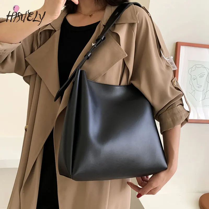 

2 pcs Fashion Leather Tote bucket Bags for Women 2023 Tend Female Simple Large High Capacity Shoulder Bag Handbags and Purses