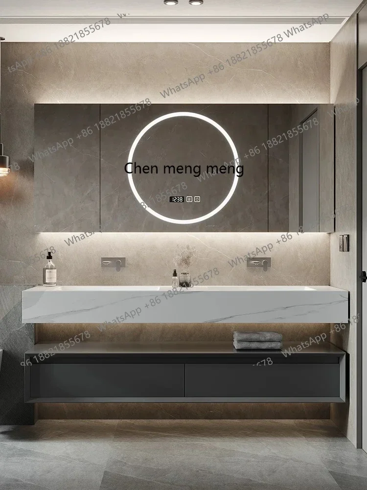Фото A178Новая комбинация тумбы для ванной комнаты и раковины из Corian в стиле лайт-люкс, с бесшовной керамической раковиной из сланца №5
