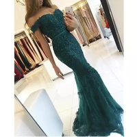 hot sale charming dark green prom dresses lace appliques off the shoulder mermaid evening dress long party gowns