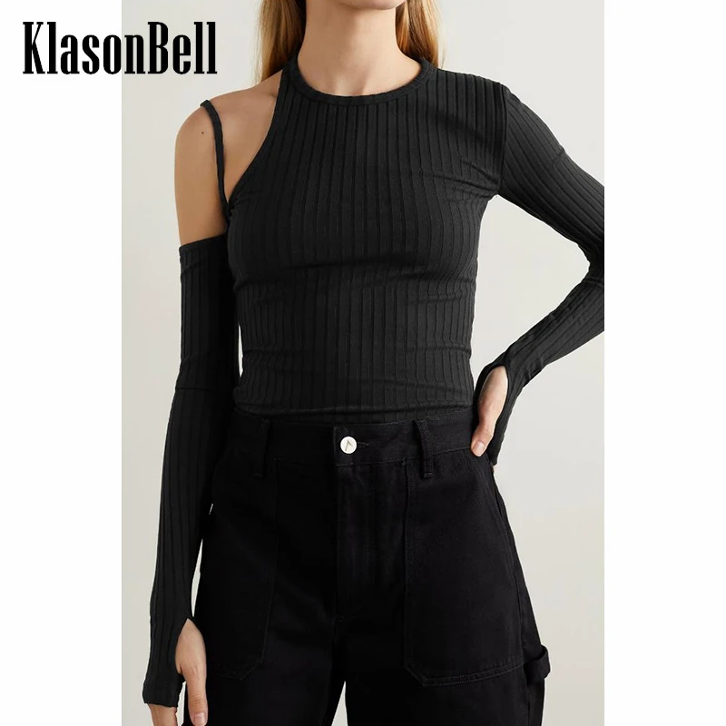 

3.6 KlasonBell Off Shoulder Irregular Backless Knitted Long Sleeve Slim T-Shirt Women