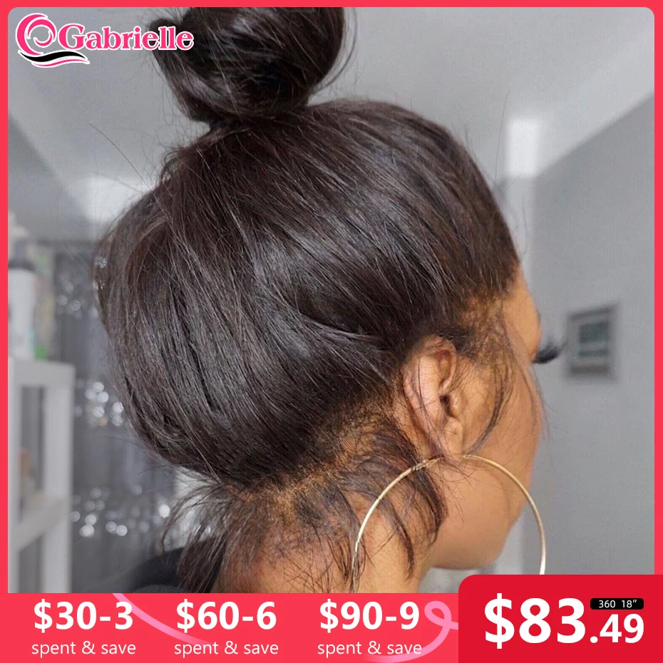 

Lace Front Human Hair Wigs 360 Lace Frontal Wig Human Hair Pre Plucked Brazilian Straight 30 Inch 4x4 Closure Wig Gabrielle