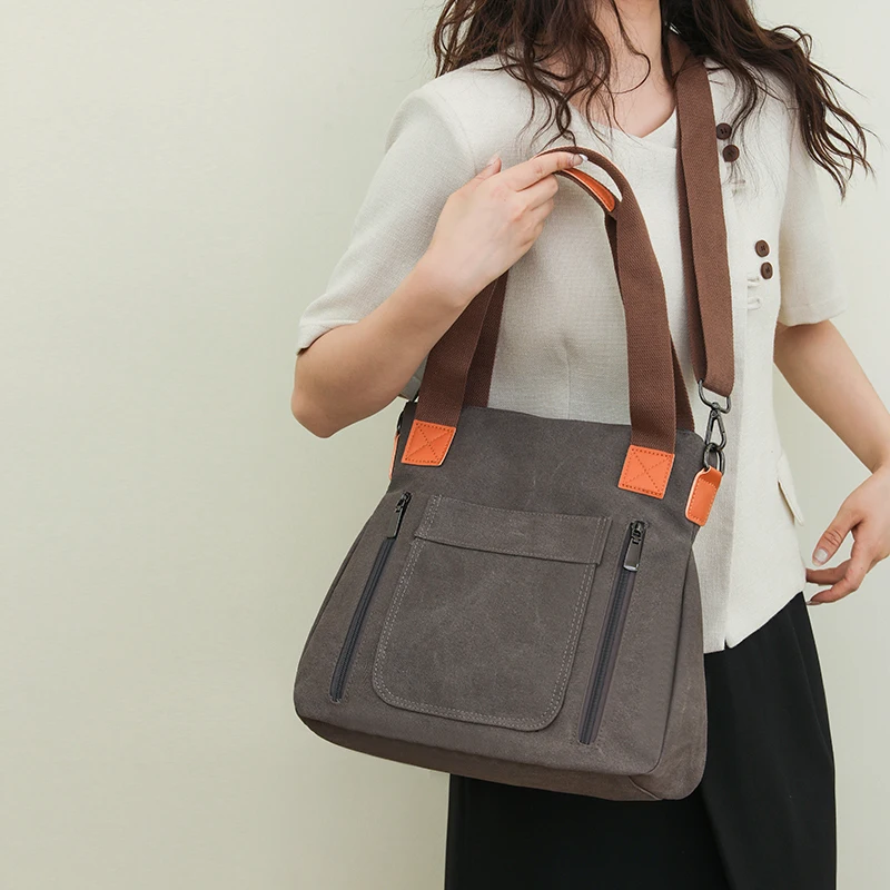 Women High Quality Canvas Shoulder Bags Large Capacity Casual Tote Handbag Top-handle Fashion Tote Crossbody Bag Travel Bags