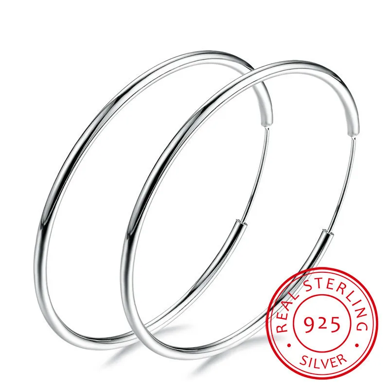 

Women 100% 925 Sterling Silver Hoop Earring Round Circle Loop Gifts Box Packing Simple Silver Hoop Earrings Piercing