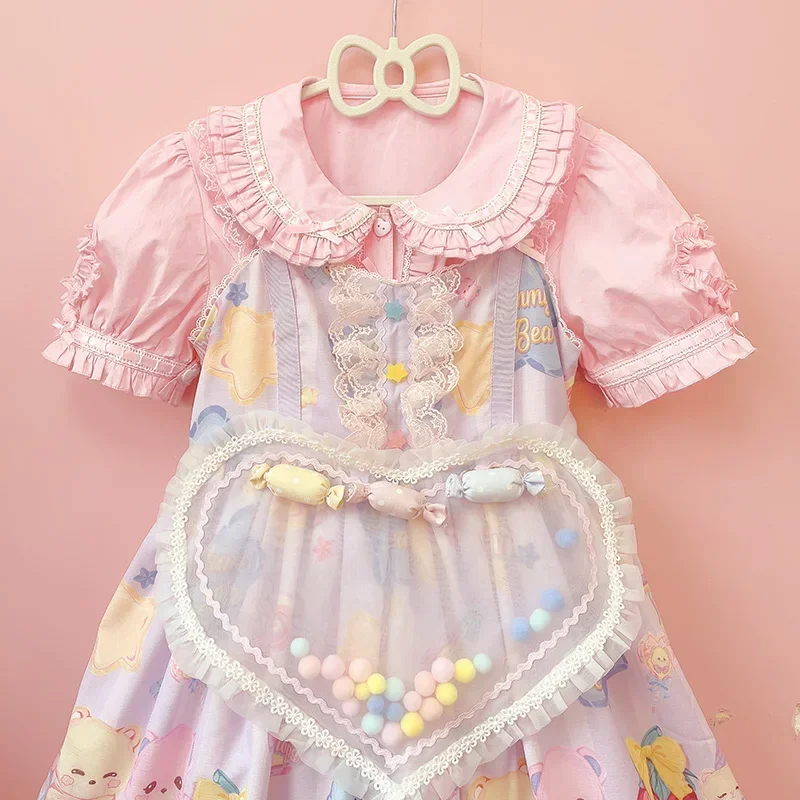 Кремовый сахар ~ милая блузка в стиле Лолиты с короткими рукавами и воротником