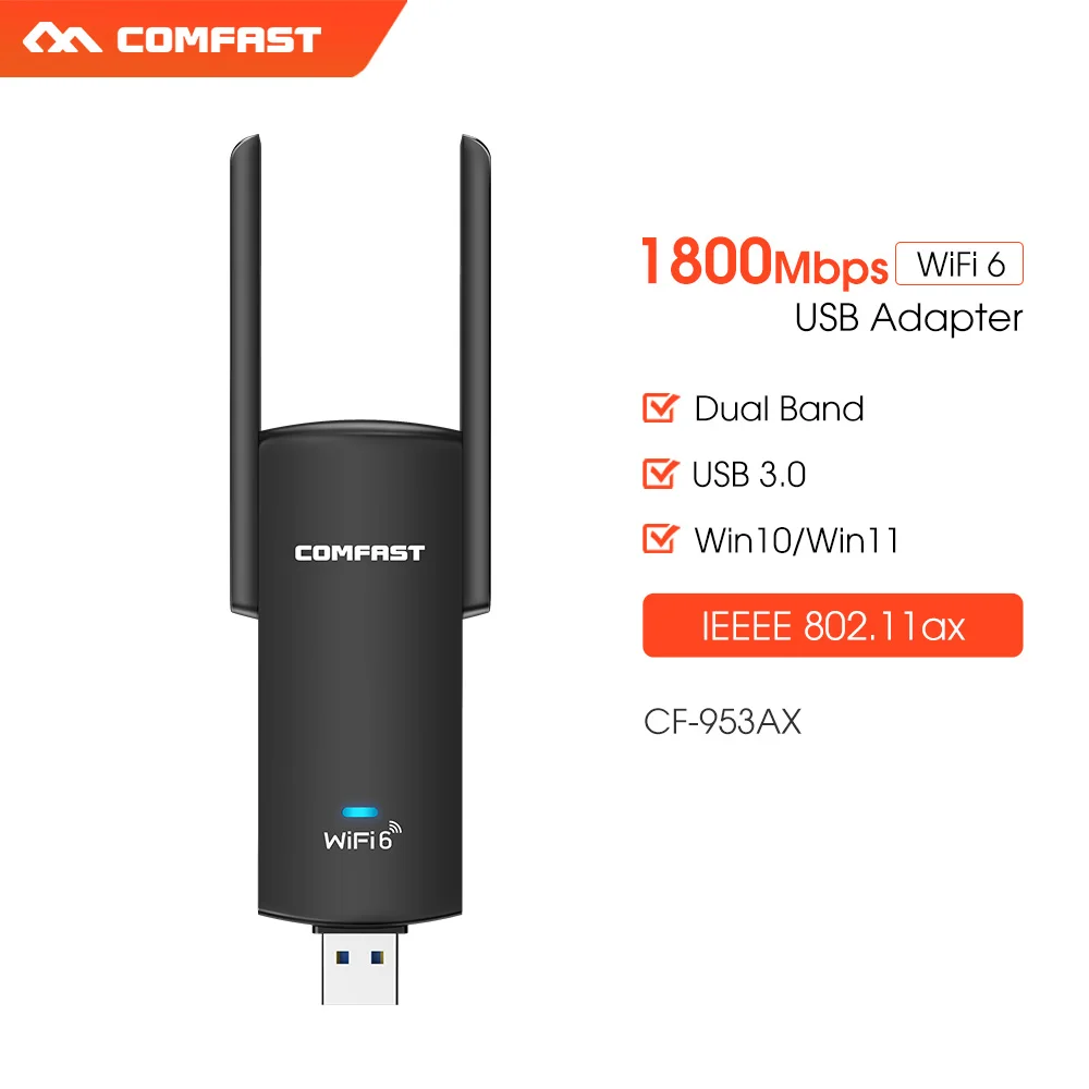 

WiFi 6 USB Adapter AX1800 2.4G/5GHz Dual Band dual antenna Wireless Wi-Fi Dongle Network Card USB 3.0 WiFi6 Adapter For Win10 11