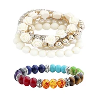 natural stone 7 chakra tree of life bead bracelet jewelry for women fashion eiffel tower resin pearl charm elastic set bracelet