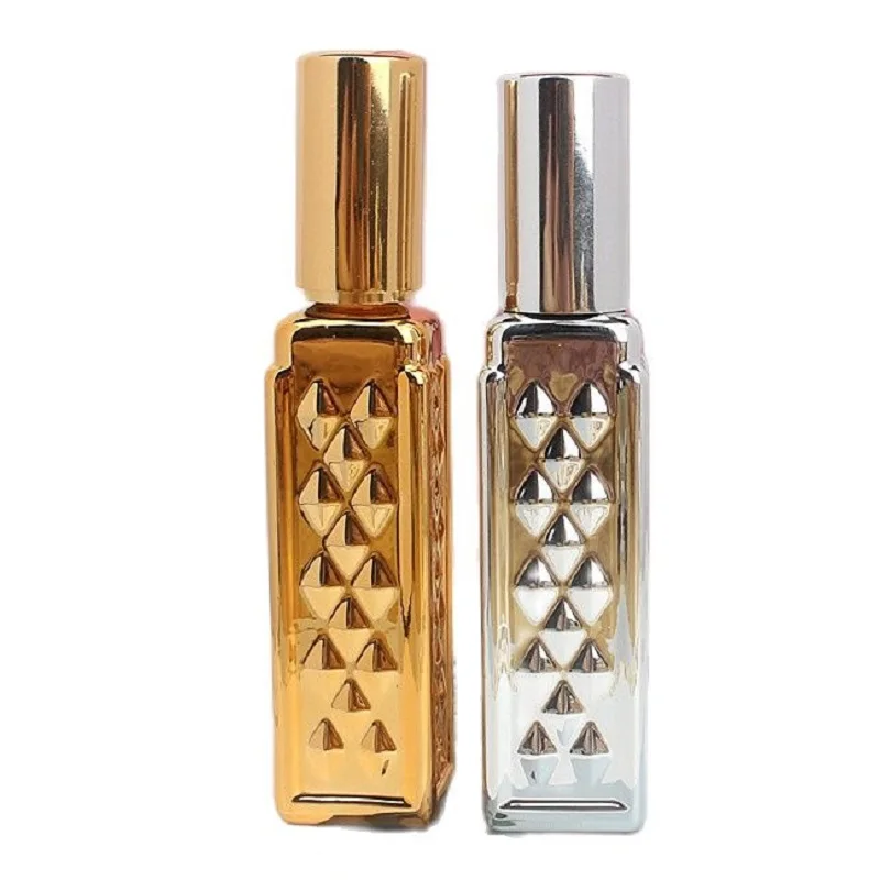 

Luxury 10ml Glass Perfume Bottle Unique Square Gold Silver Fragrance Atomizer Liquid Container Travel Perfume Spray Bottle 20pcs