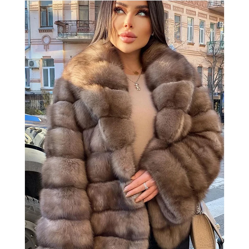 TOPFUR Natural Sable Color for Fox Fur Coat Women Winter Warm Luxury Tops Genuine Strip Sewed Fashion Real Fur Jacket Female enlarge
