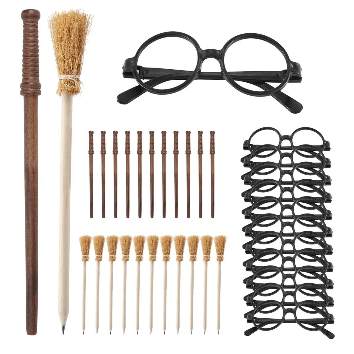 

Карандаш и палочки с ведьмой, 36 шт., карандаши и очки с круглой оправой, без линз, волшебные палочки