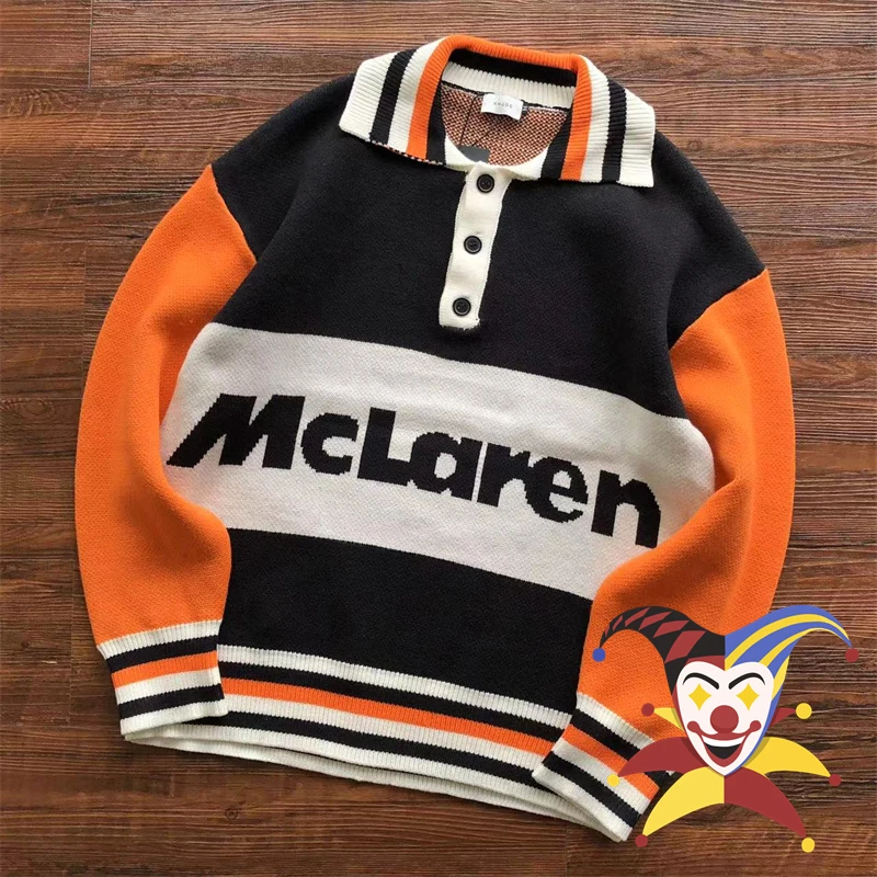 

Patchwork Rhude Standing Collar Jacquard Sweater Men Women Oversized Orange Sweatshirts