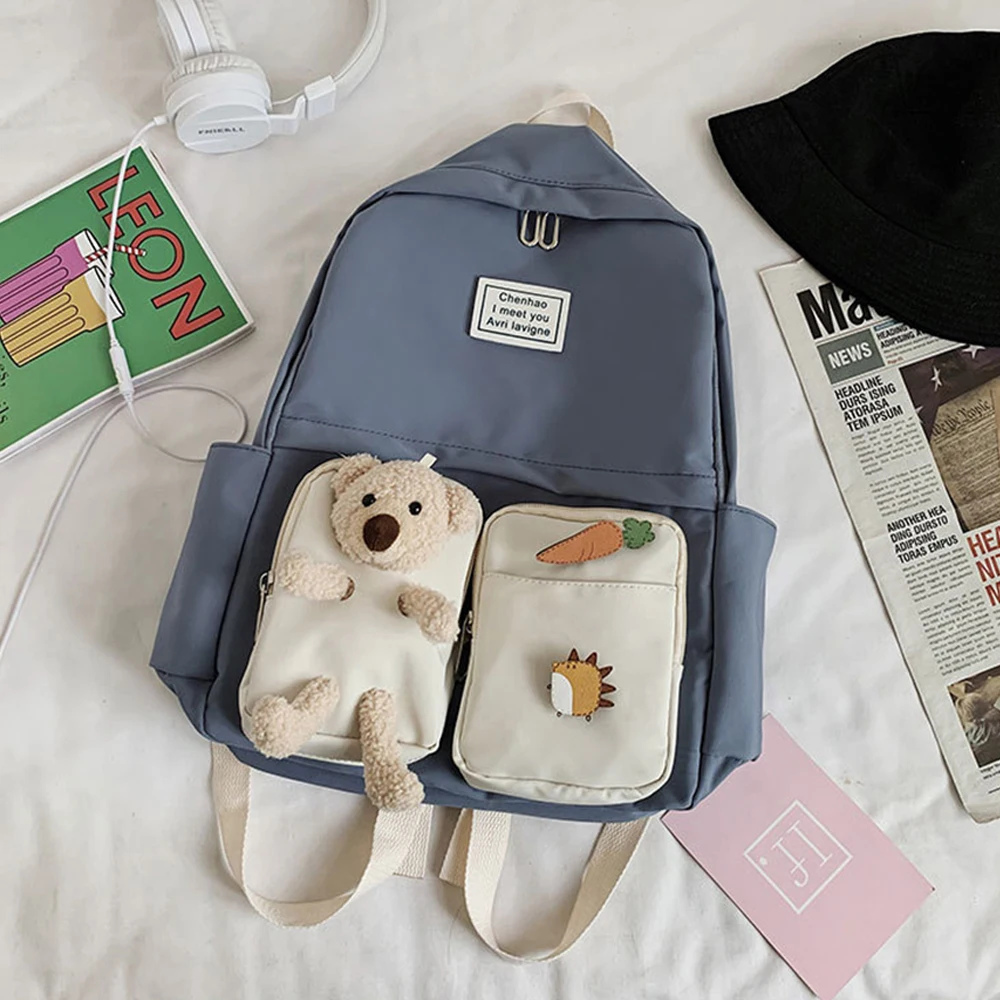 TINYAT Cute Women's Backpack Book Toy School Bags For Girls Doll Decoration Fashion Backpacks High Quality Laptop Bag Mochila