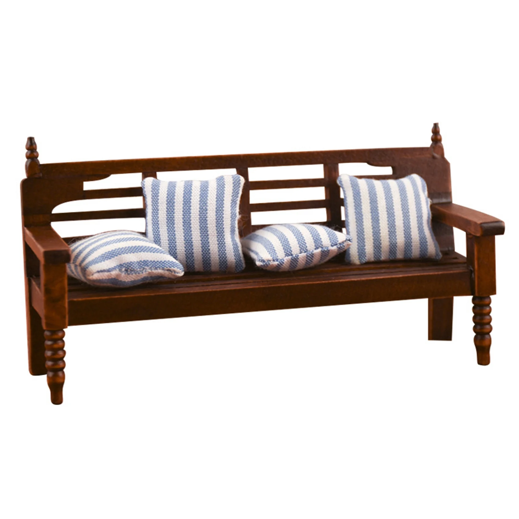 

1/12 Scale Dollhouse Furniture Bench Couch Sofa with 4 Cushions for Dollhouse Decorate Accessories