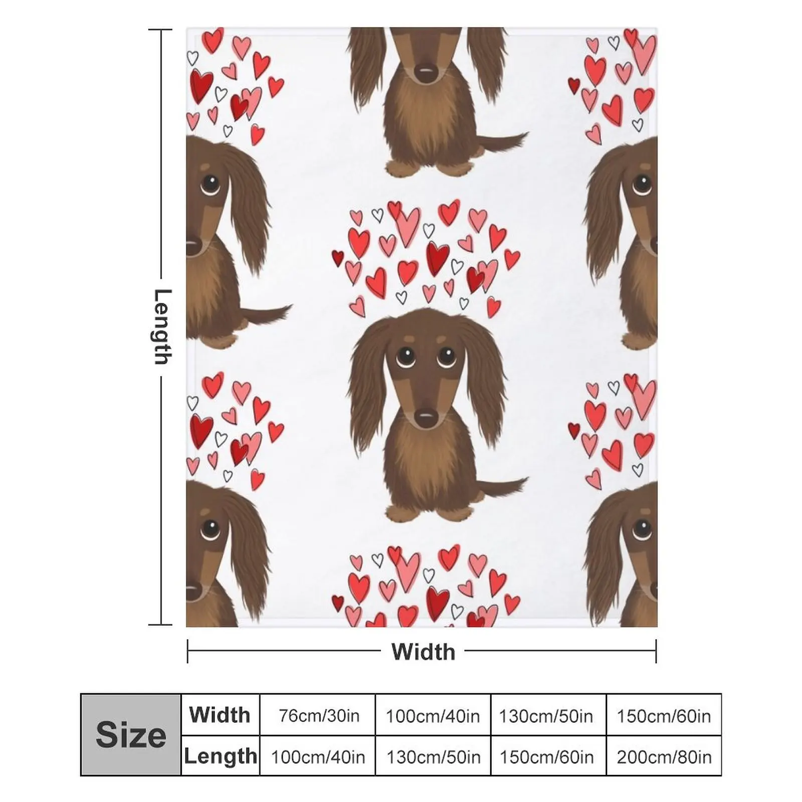 Длинношерстная шоколадная такса с сердечками мультяшная собака на День святого