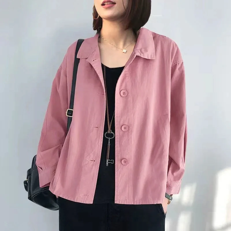 

Fat Sister Jackets Short Trench Coat 2022 Spring Autumn New Loose Windbreaker Casual Short Jacket Female Basic Jacket Pocket