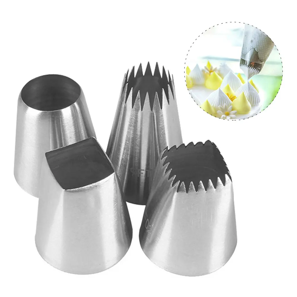 

4Pcs Metal Cake Cream Decoration Tips Set Pastry Tools Stainless Steel Piping Icing Nozzle Cupcake Head Dessert Decorators