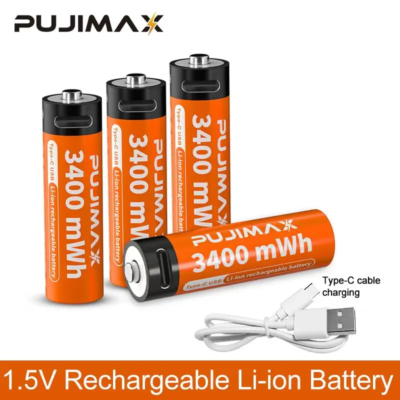 

PUJIMAX New AA 1.5V Rechargeable Li-ion Battery High Capacity Constant Voltage Output For Toys Battery Typc-C Cable Charging