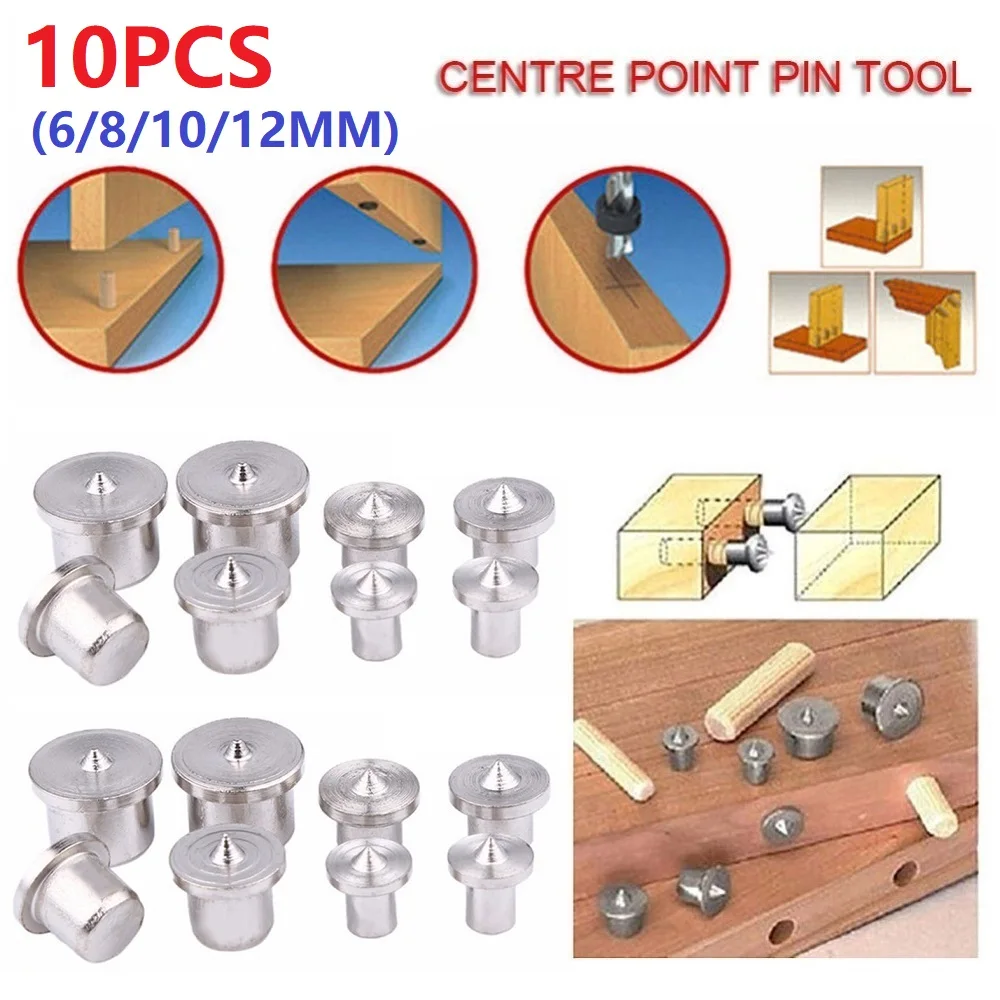 

10Pcs Dowel Centre Point 6/8/10/12mm Wood Timber Marker Hole Tenon Center Set Wooden Silver Dowels Dowel Center Point Pins A3