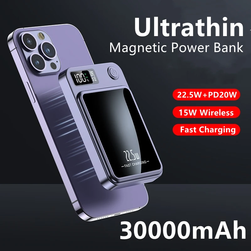 

New Fast Wireless Charger Macsafe Magnetic Power Bank 30000mAh For iphone 11 12 13 14 Pro Max Samsung External Auxiliary Battery