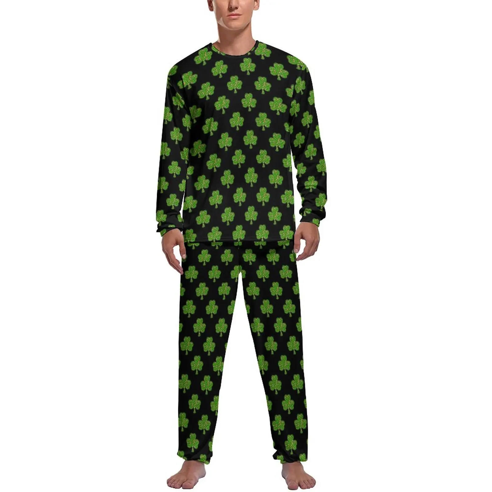 

Женская Осенняя пижама с принтом зеленых листьев, домашний костюм, мужские 2 предмета, милые пижамные комплекты с графическим рисунком и длинным рукавом