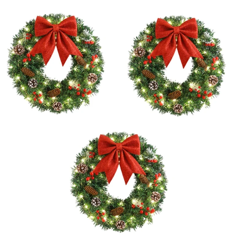 

Christmas Wreaths With LED Lights Lighted Artificial Christmas Wreath Bow Ornament