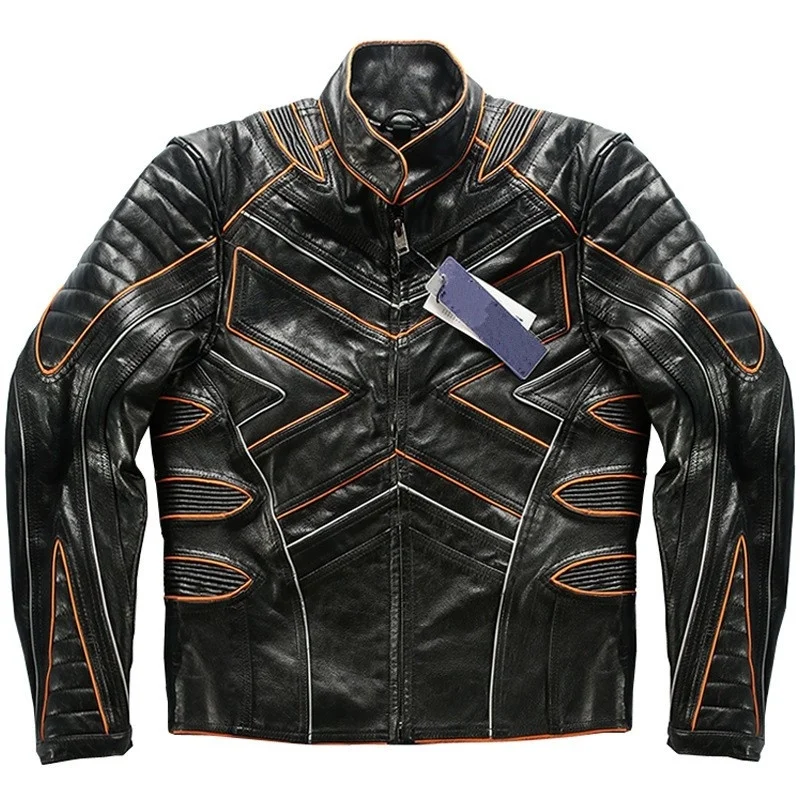 

Мужская куртка из натуральной кожи, винтажная мотоциклетная куртка с повседневной короткой молнией в Корейском стиле, светоотражающая кур...