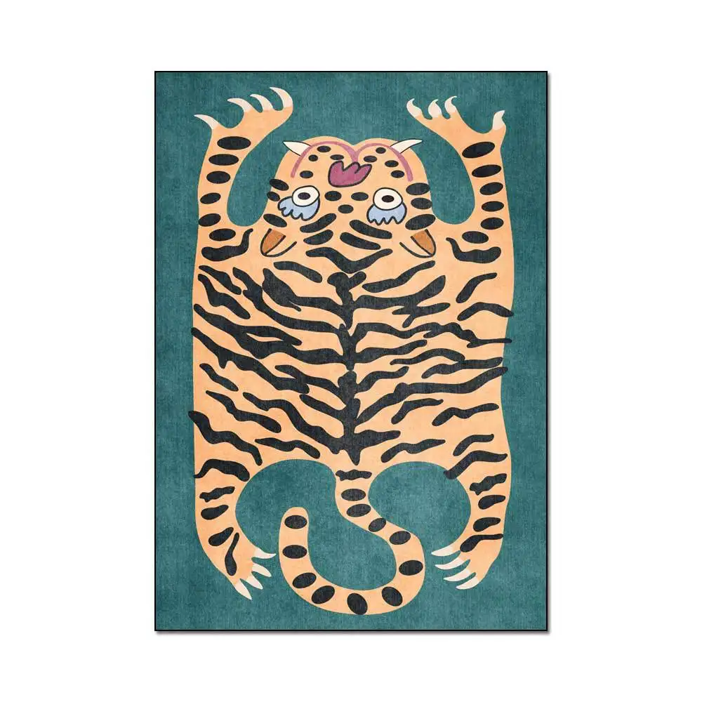 

Green Tiger Print Carpet Living Room Cartoon Animal Kids Room Floor Mat Bedroom Carpet Rugs Anti Slip Hallway Doormat Home Decor