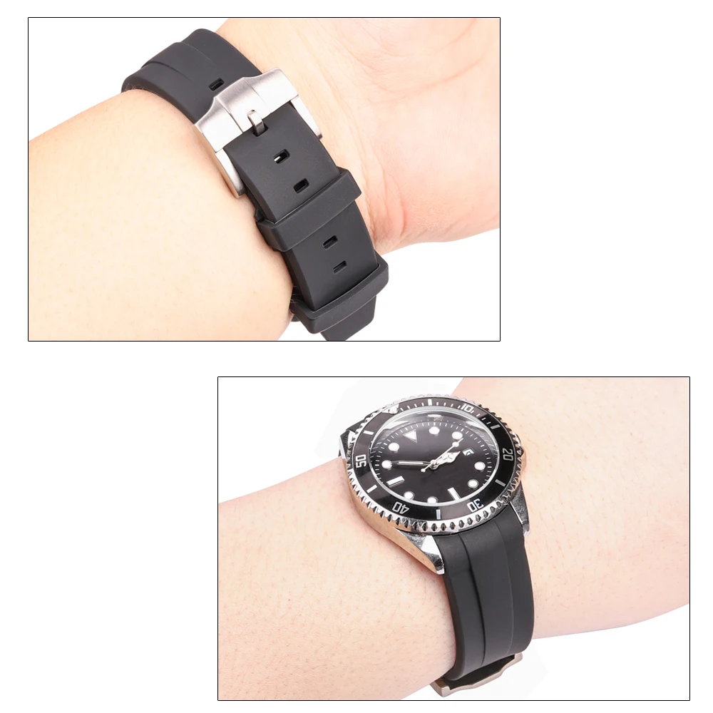 Rubber Watch Strap 20mm Curved End Soft Silicone Watchband Black Green Blue Diving Bracelet Wrist Band