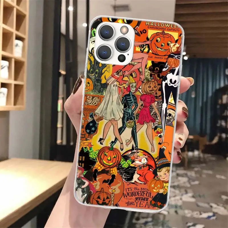 Мягкий чехол для телефона на Хэллоуин осень искусство ведьма кот iPhone 14 13 12 Mini 11 Pro